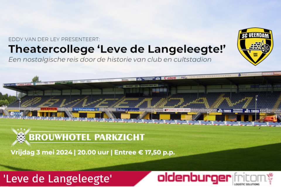 Theatercollege 'Leve de Langeleegte' op vrijdag 3 mei 2024, hoofdsponsor Oldenburger Fritom.