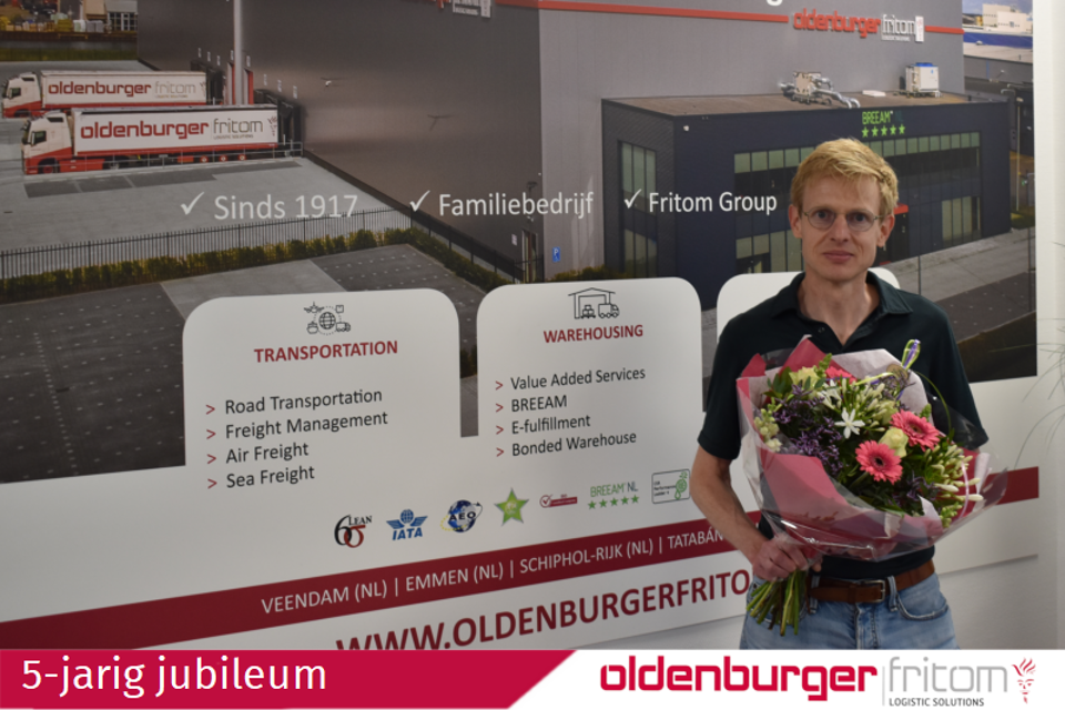 Pieter-Jan van der Laan viert zijn 5-jarig dienstverband bij Oldenburger|Fritom.